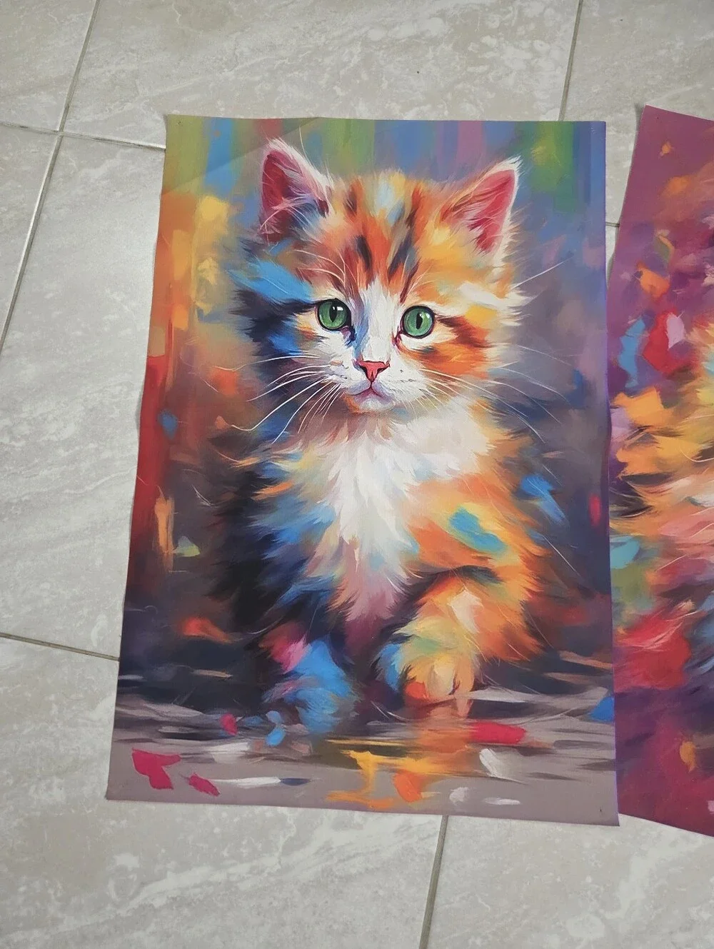 Set of 3 Colorful Cat Canvas Art Prints Abstract Kitten Wall Decor Unframed, EUC